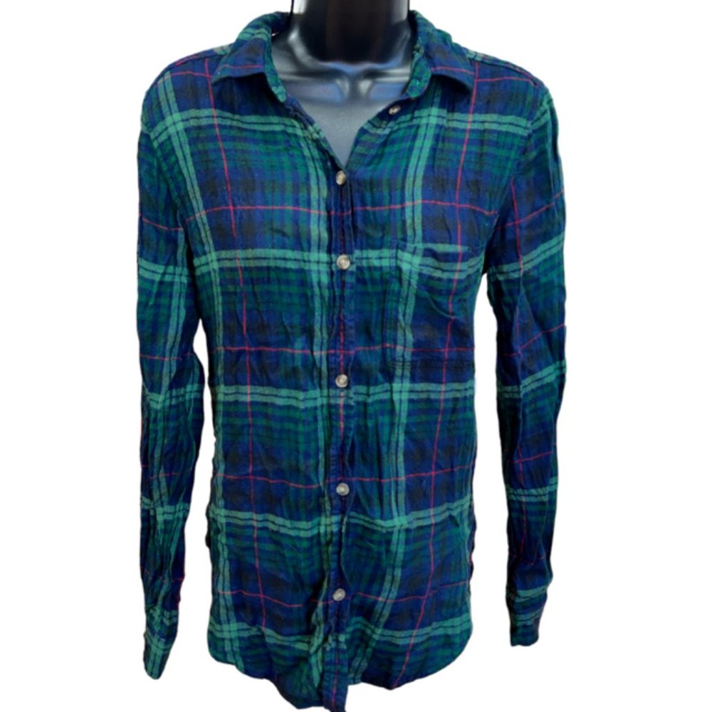 American Eagle Classic Holiday Plaid Tunic Length High/Low Flannel Sz S